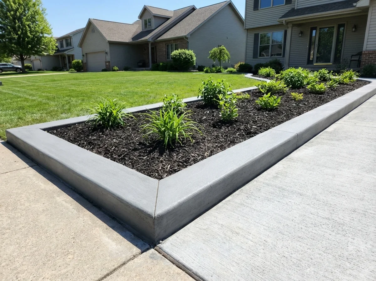 Professionally installed concrete curbing enhances landscape beds and adds lasting value