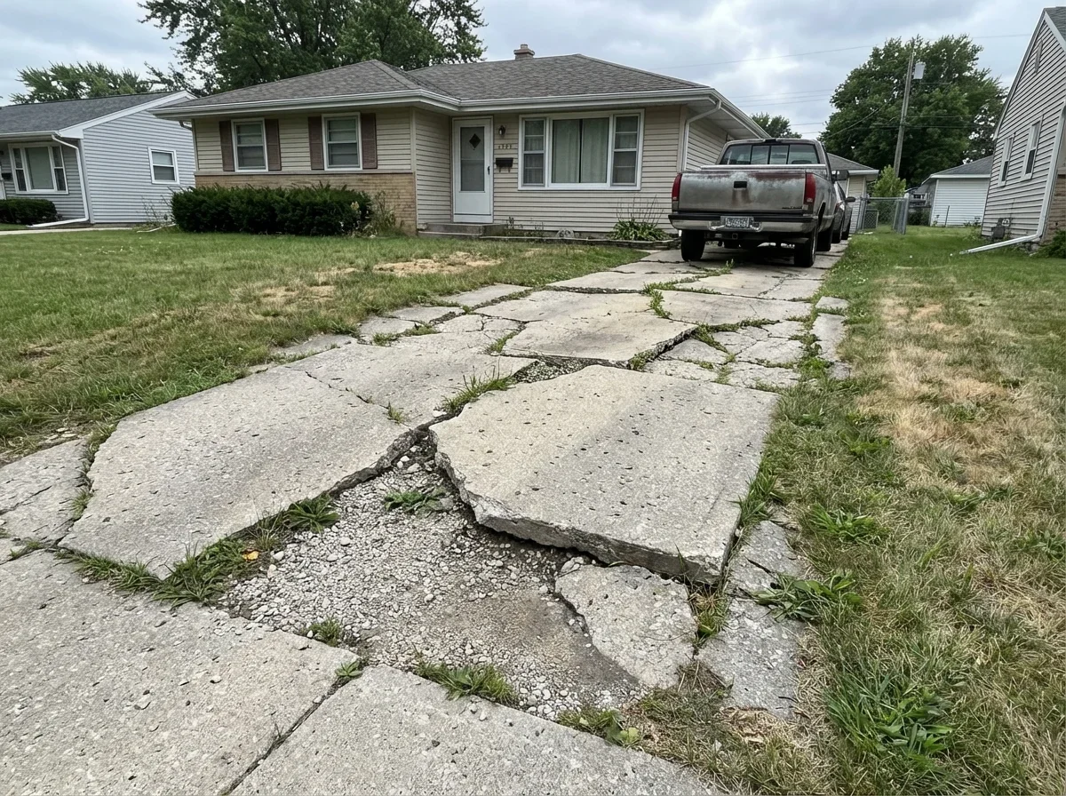Frost heave destroyed this driveway, call us for expert concrete replacement