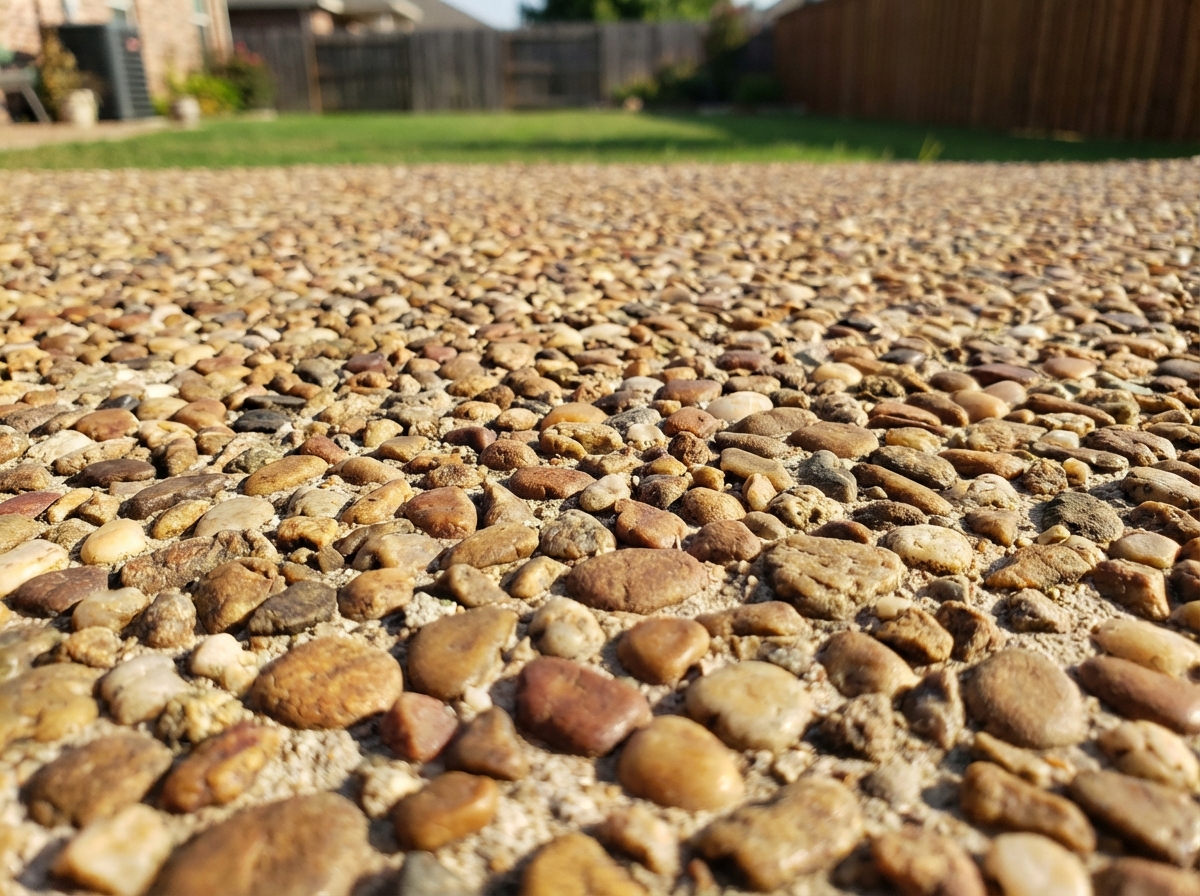 Exposed aggregate concrete patio surface