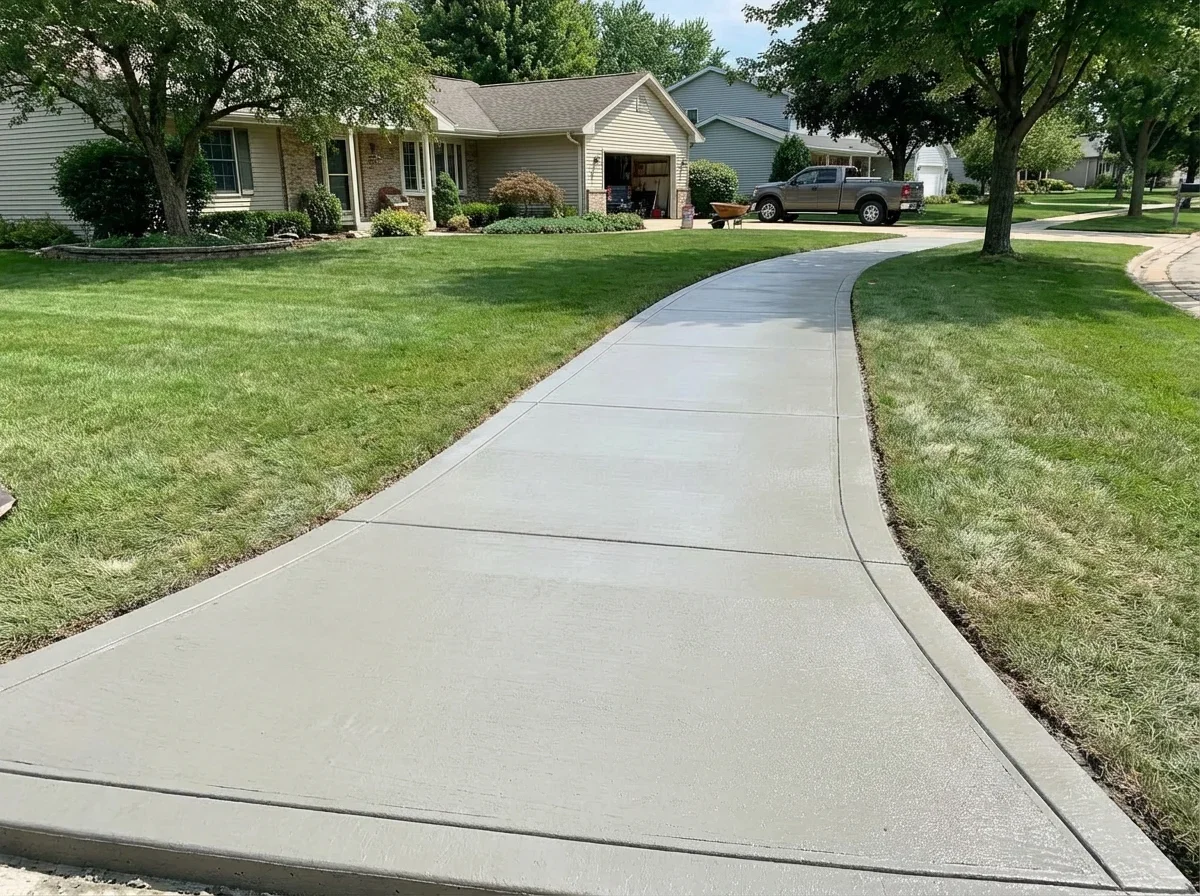 New, smooth concrete sidewalk expertly installed providing safe passage for years