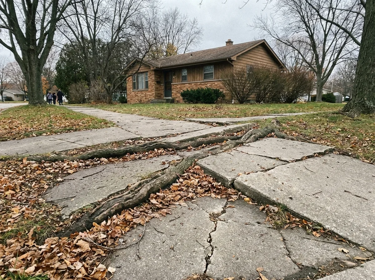 Uneven sidewalks from tree roots create tripping hazards, call us for repair